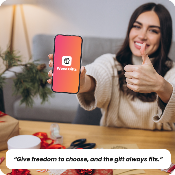 Person showing Wove Gifts mobile app